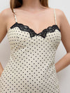 Robe mi-longues à pois et dentelle contrastée