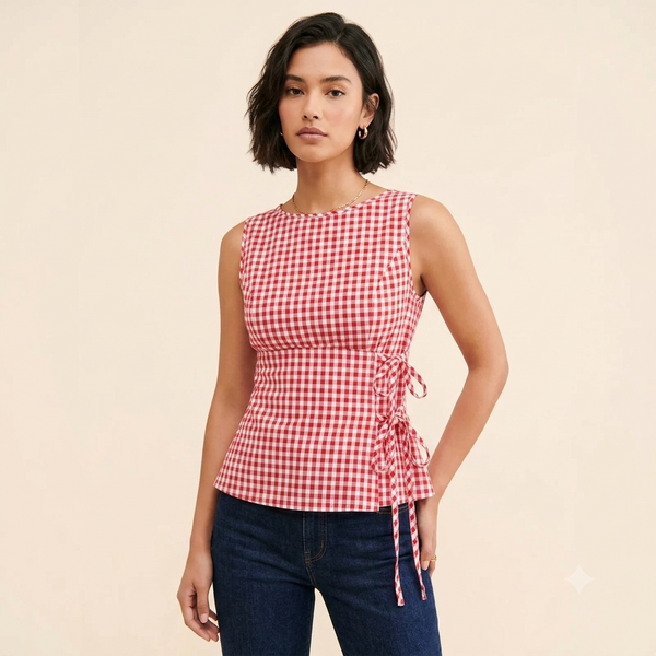 Top à Carreaux Vichy avec Ceinture à Nouer